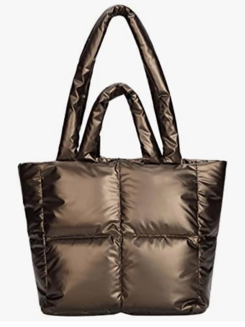 Metallic Quilted Puffer Tote in Bronze